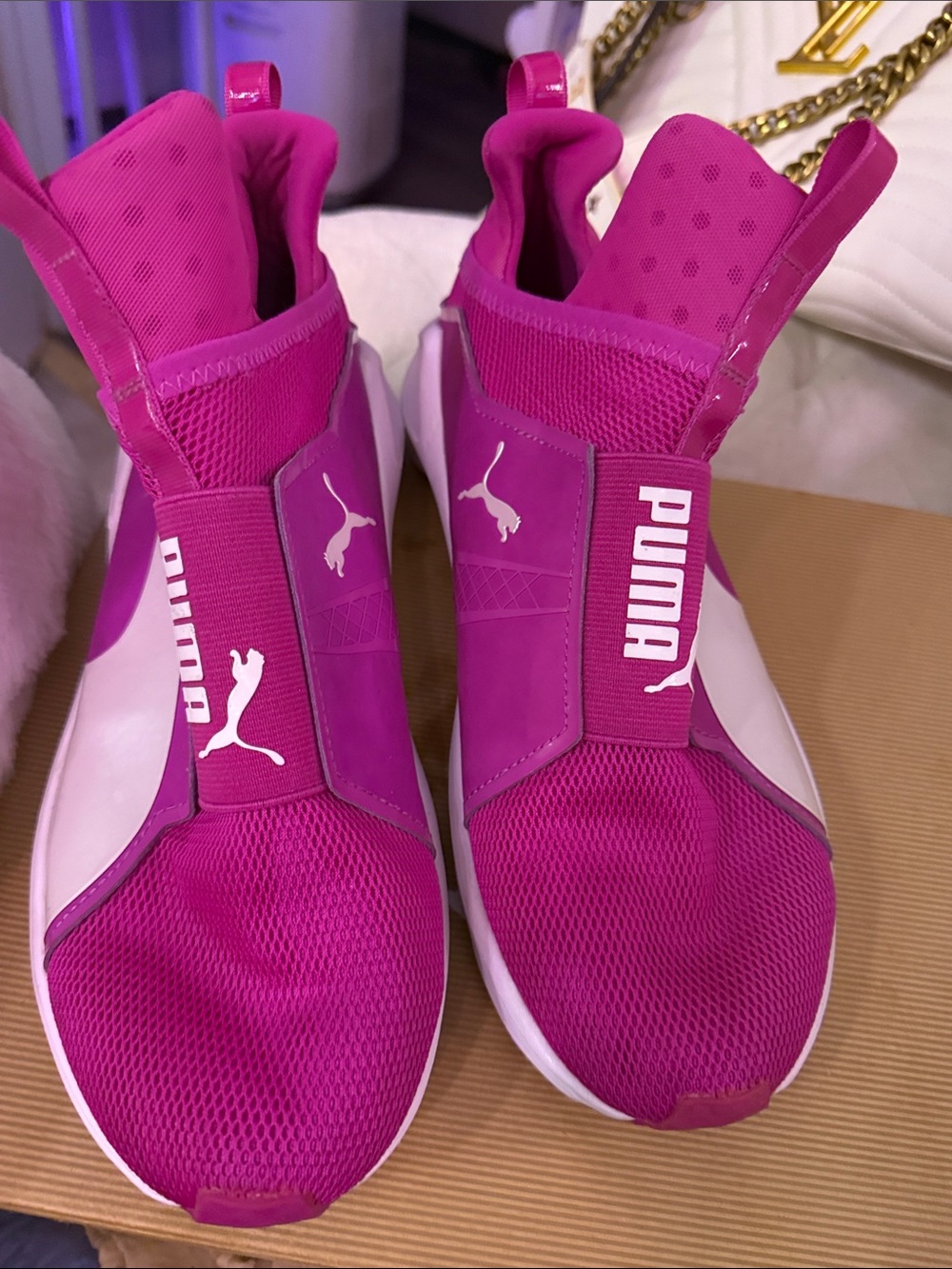 Puma Women's Bright Magenta Slip-On Athletic Sneakers with White Logo